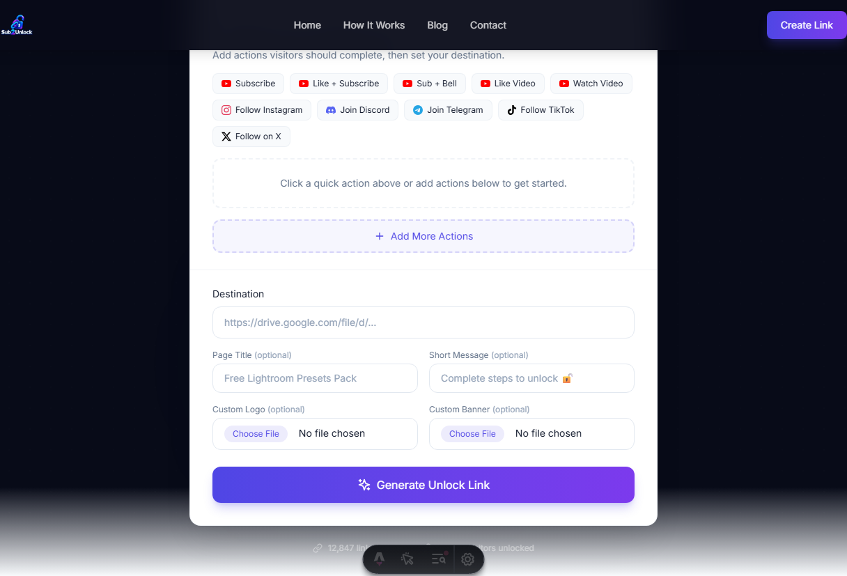 Sub2Unlock Generator UI